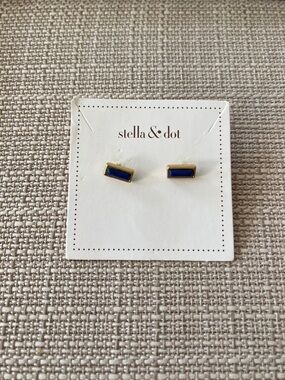 Stella & Dot Gold-Trim Rectangular Blue enamel Studs - reversible